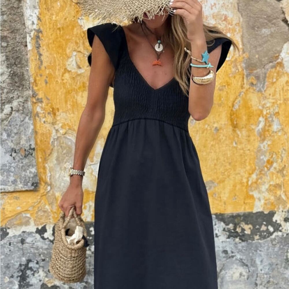 *NEW* Women’s Black Flutter/Ruffle Sleeve Maxi Boho Dress | Sizes S, M - Picture 4 of 9